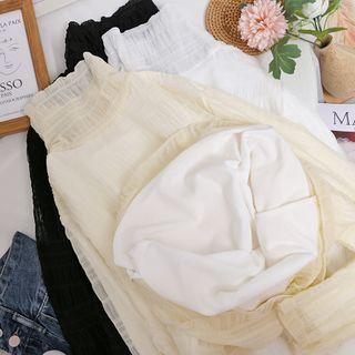 Mock-neck Lace Pleated Top
