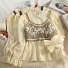 Plain Pleated Top With Embroider Vest