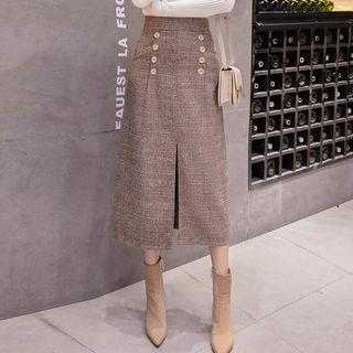 Plaid Split Hem Midi A-line Skirt