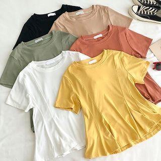 Plain Crewneck Frilled Short-sleeve T-shirt