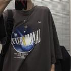 3/4-sleeve Printed T-shirt Dark Gray - One Size