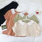 Color-block Single-breasted Short-sleeve Blouse