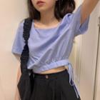 Short-sleeve Drawstring-cuff Cropped Top