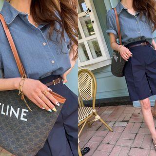 Patch-pocket Denim Shirt Blue - One Size