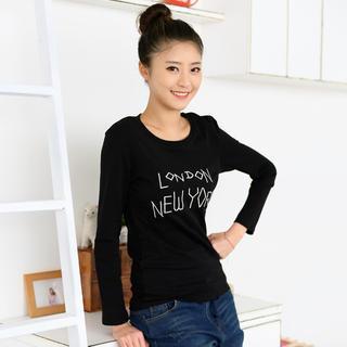 Lettering Embroidered Long-sleeve T-shirt