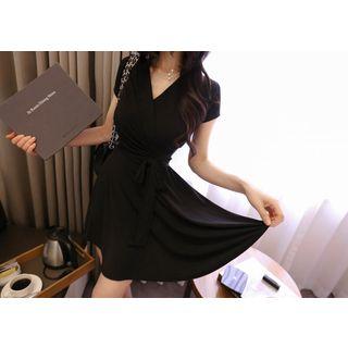 Short-sleeve Surplice-wrap Mini Dress