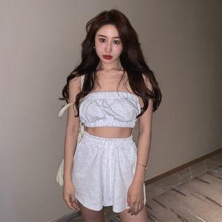 Set: Tube Top + Sweatshorts Set - Gray - One Size
