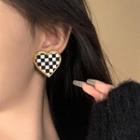 Heart Checker Alloy Earring 1 Pair - Black & White - One Size