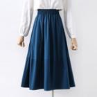 Plain Midi A-line Skirt Peacock Blue - One Size