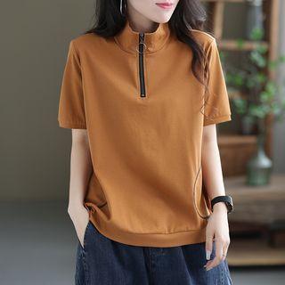 Short-sleeve Zip Neck T-shirt