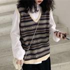 Knit Vest Jacket / Long-sleeve Top / High-waist Skirt