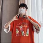 Elf Print Elbow-sleeve T-shirt