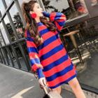Color-block Striped Crewneck Long-sleeve Knit Dress As Shown In Figure - One Size