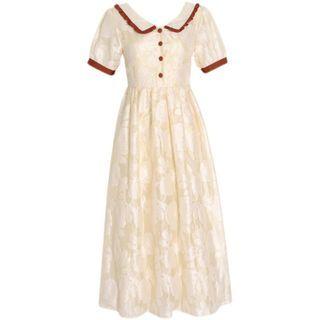 Short-sleeve Reversible Collared Floral Print Midi A-line Dress