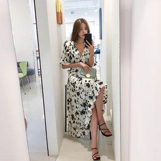 Wrap-front Floral Maxi Dress Ivory - One Size