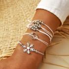 Set Of 3: Alloy Snowflake / Hoop / Bead String Bracelet 15435 - White & Silver - One Size