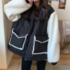 Two-tone Fleece Zip Jacket Black & White - One Size