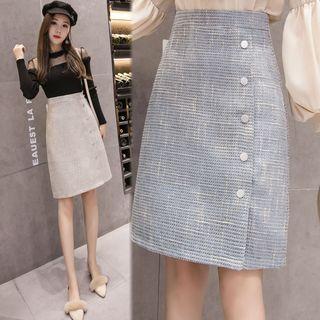 Button-front Print A-line Skirt