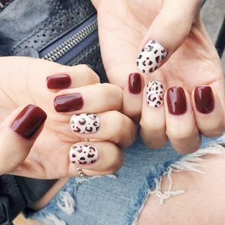 Leopard Print Faux Nail Tips 41 - Leopard - Wine Red - One Size