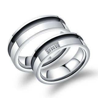 Couple Matching Rhinestone Stainless Steel Ring