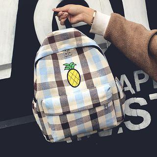 Pineapple Embroidered Gingham Canvas Backpack
