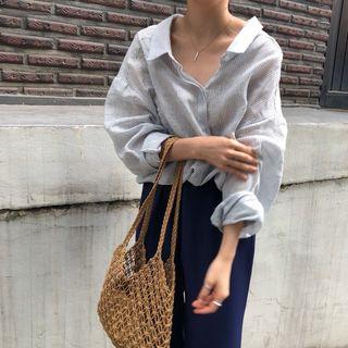 Striped Long-sleeve Shirt / Wide Leg Pants