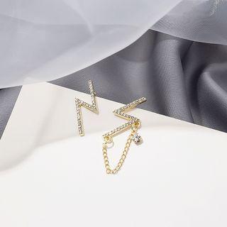 Lightning Chained Rhinestone Asymmetrical Earring 1 Pair - E2096-3 - Gold - One Size