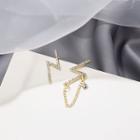 Lightning Chained Rhinestone Asymmetrical Earring 1 Pair - E2096-3 - Gold - One Size