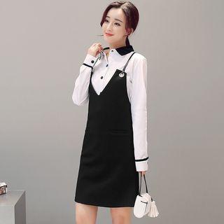 Set: Color Block Shirt + Strappy A-line Dress