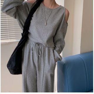 Cold-shoulder Pullover / Drawstring Wide-leg Pants