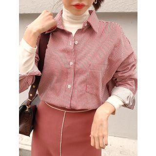 Dip-back Oversized Napped Stripe Shirt