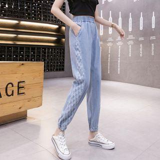 Cropped Print Panel Jeans