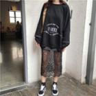 Lettering Sweater / Midi Lace Skirt
