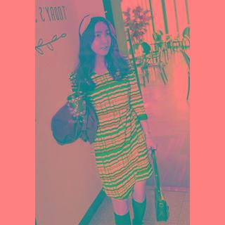 Stripe-pattern Pleated A-line Dress