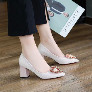 Embellished Chunky-heel Pointed Pumps