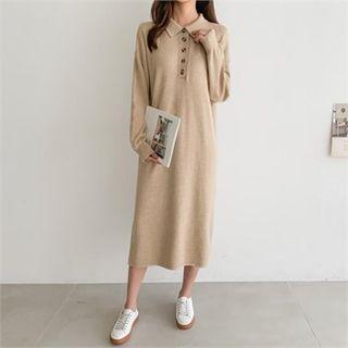 Open-placket Knit Dress