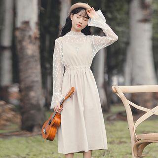 Corduroy Flower Embroidered Midi Pinafore Dress