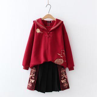 Sailor Collared Sweatshirt / Pleated Mini A-line Skirt