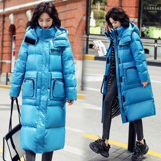 Letter Print Long Padded Coat