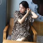 Leopard Print Short-sleeve Long T-shirt