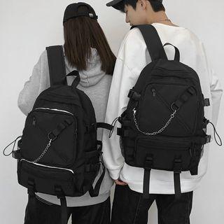 Chain Accent Buckled Nylon Backpack