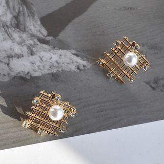 Faux Pearl Earring 1 Pair - S925 Silver Needle - Gold - One Size