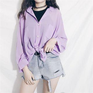 Plain Light Long-sleeve Blouse