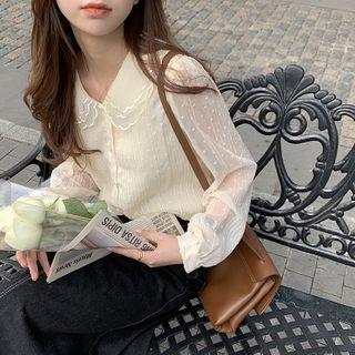 Chiffon Button-up Blouse Almond - One Size
