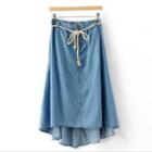 Tie-waist Midi Denim Skirt
