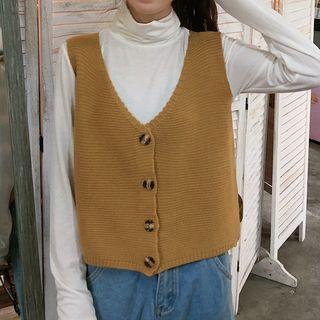 Turtleneck Long-sleeve T-shirt / Button Knit Vest