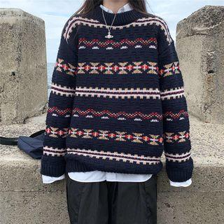 Patterned Sweater Sapphire Blue - One Size