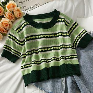 Slim-fit Printed Crop Knit Top Green - One Size