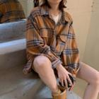 Long-sleeve Plaid Loose-fit Shirt Yellow - One Size