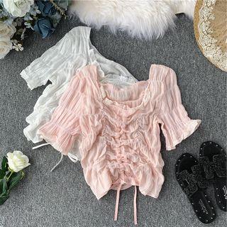 Bell-sleeve Ruched Chiffon Blouse